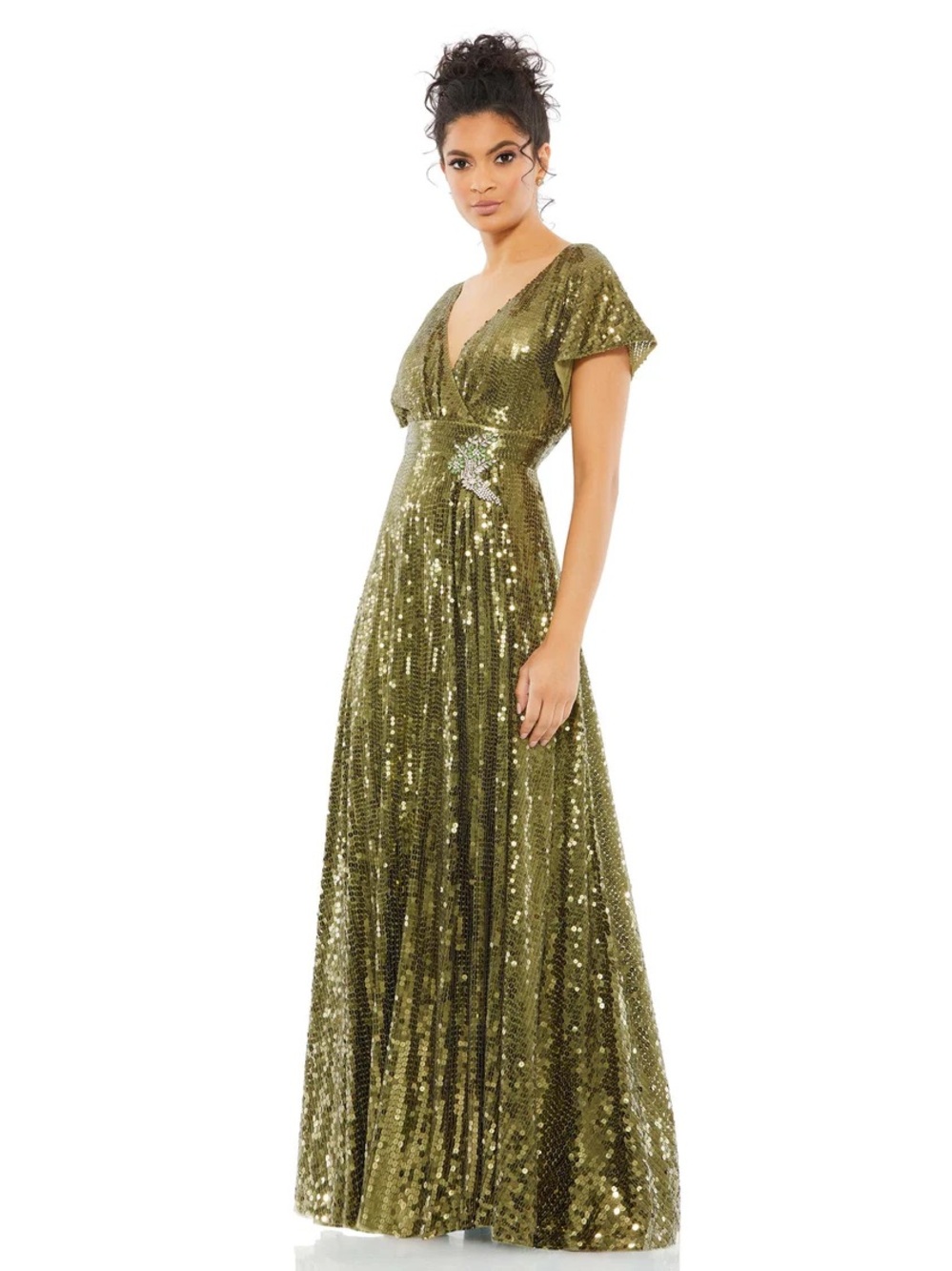 NWTs Mac Duggal Dress 10773 Olive Sequin V-Neck Floor-length A-line Formal Dress